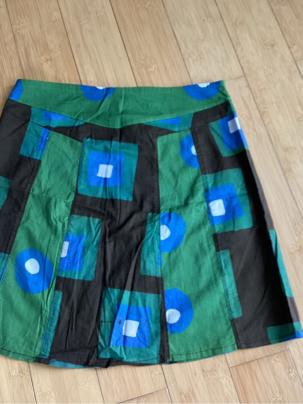 Geometric Print A-Line Skirt in Green & Blue